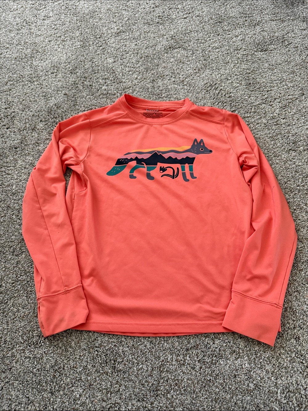 Patagonia Kids Capilene Long Sleeve Shirt Foxy Fitz Coho Coral Medium Size 10